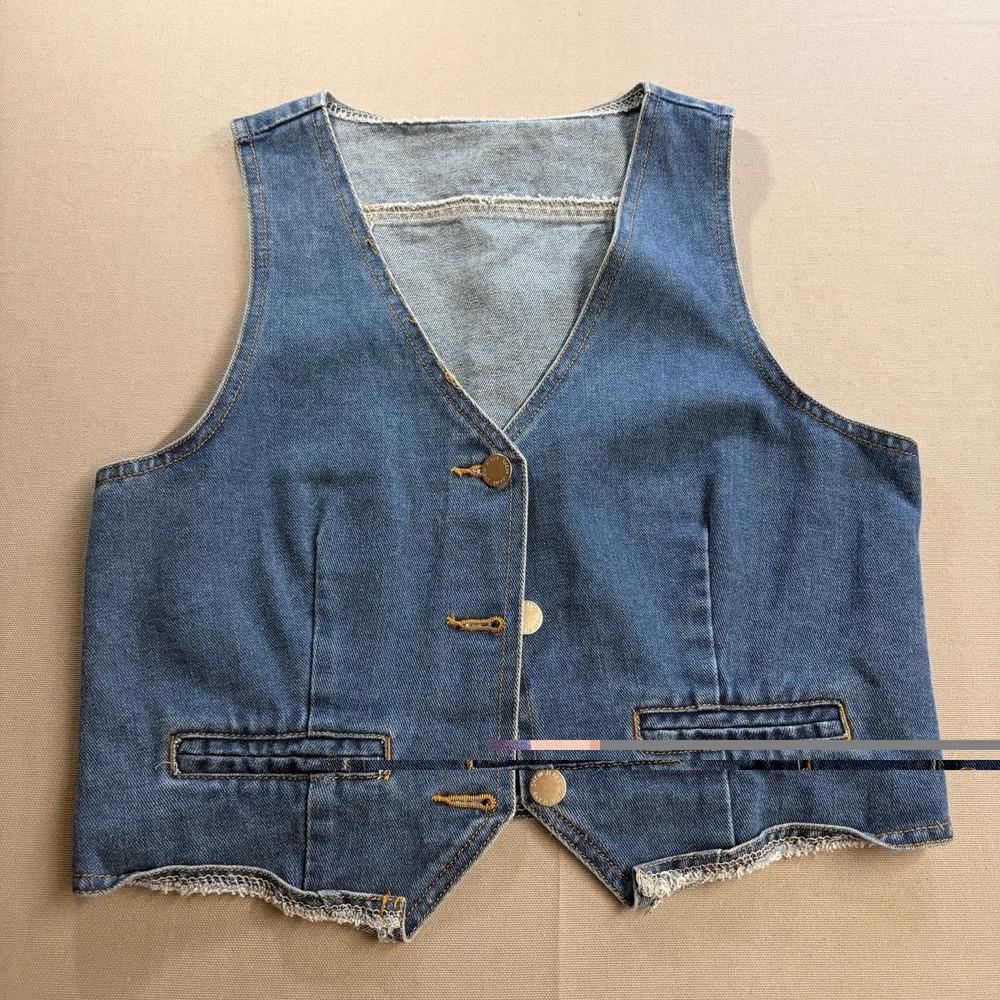 POÉSELLE Shein Denim Vest Women's Small Blue Button Front Y2K Western Crop